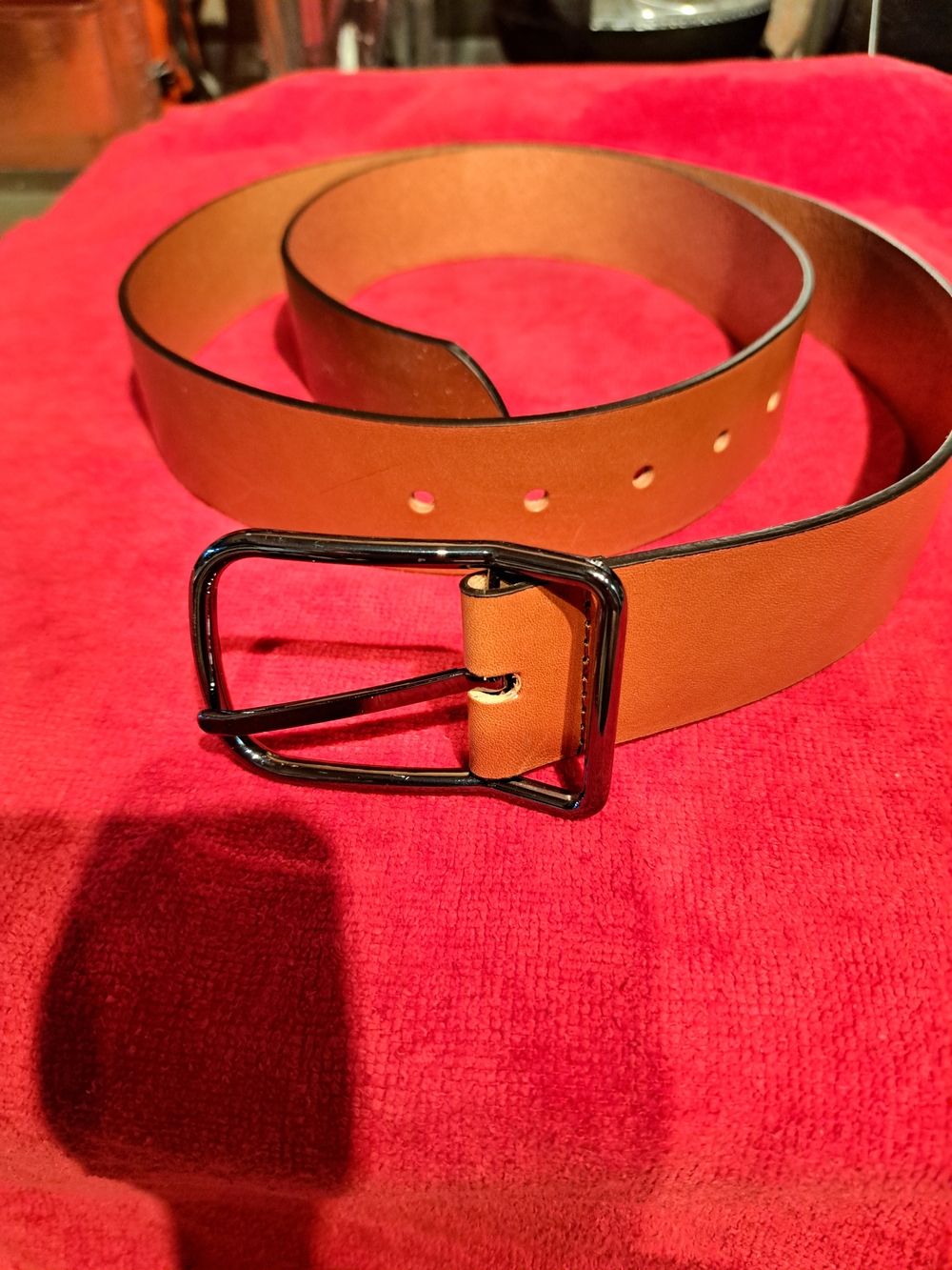 Massimo Dutti Brown Leather Belt with Black Buckle